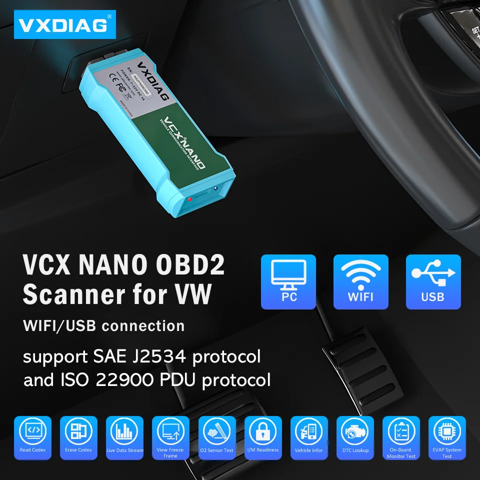 Диагностический сканер VXDIAG VCX NANO Wi-Fi/USB-сканер кодов для VW OBD2 полный