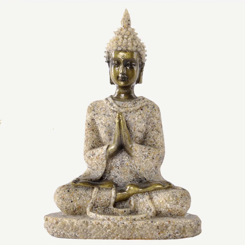 

1 Pcs High quality Buddha Statue Nature Sandstone Thailand Buddha Sculpture Hindu Fengshui Figurine Meditation Mini Home Decor