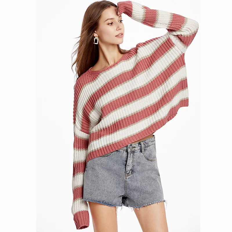 Женский Осенний Повседневный Свободный вязаный свитер и пуловеры с круглым