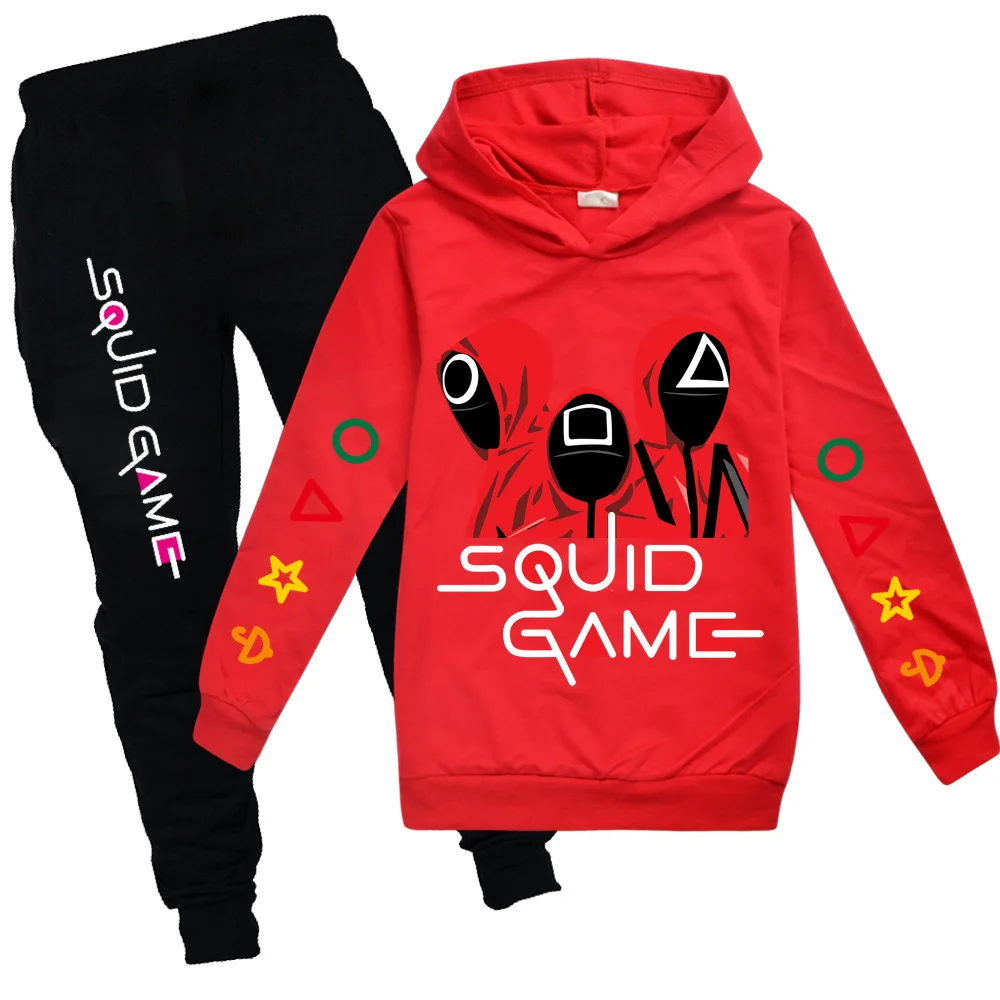 Casual Suit Boys 2PCS Set Children's Squid Game Round Six Cotton Hooded + Pants Kids Sportswear Tracksuit Girls | Детская одежда и