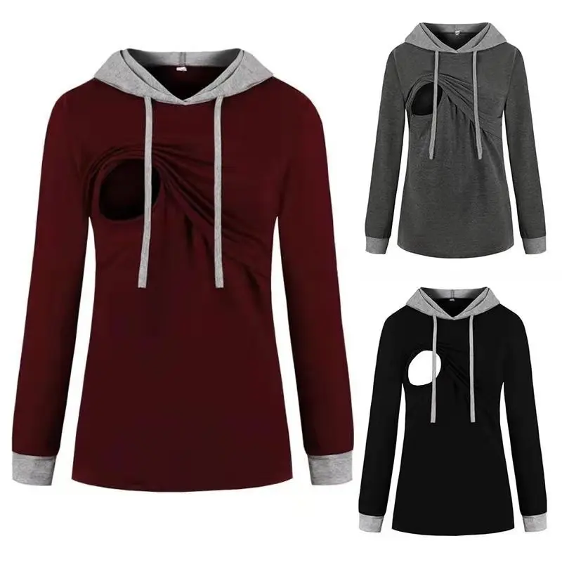 

Прямые продажи с фабрики, весенне-осенний популярный Повседневный Топ с капюшоном для кормящих мам, свитер с длинными рукавами для кормящих...