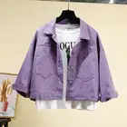 Куртка женская джинсовая с длинным рукавом, модная базовая тонкая куртка-бомбер фиолетового цвета, верхняя одежда, на лето