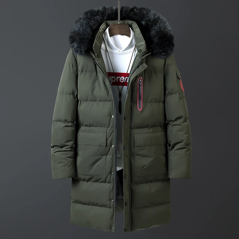 Thick Winter Mens Long Jacket Hooded Male Parkas Coat Casual Print Cotton Jackets Men Clothing Warm Zipper Jacket Man -15 Degree