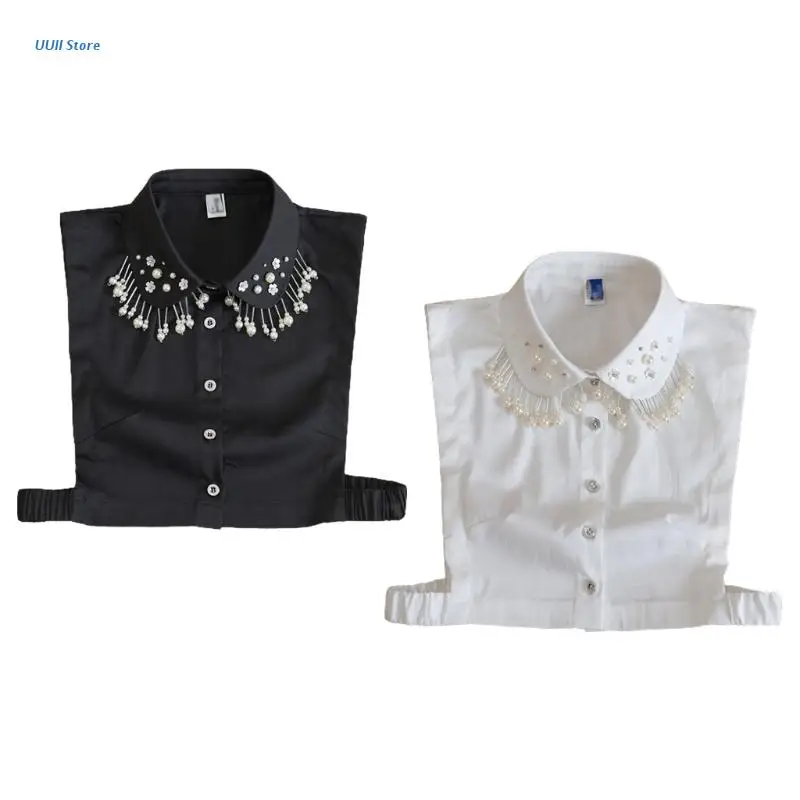 

Жемчужная кисточка лацкан ложный воротник для женщин Стразы Цветочные ювелирные изделия половина рубашки