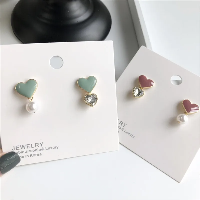 Романтические милые розовые синие жемчужные стразы в форме сердца асимметричные