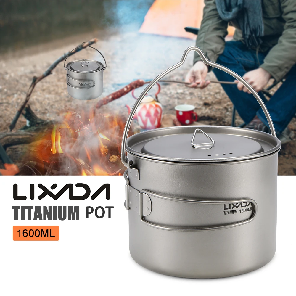 Lixada 900 мл/1600 мл титановая чашка Ультралегкая портативная чашка с крышкой и складной ручкой для походов и походов