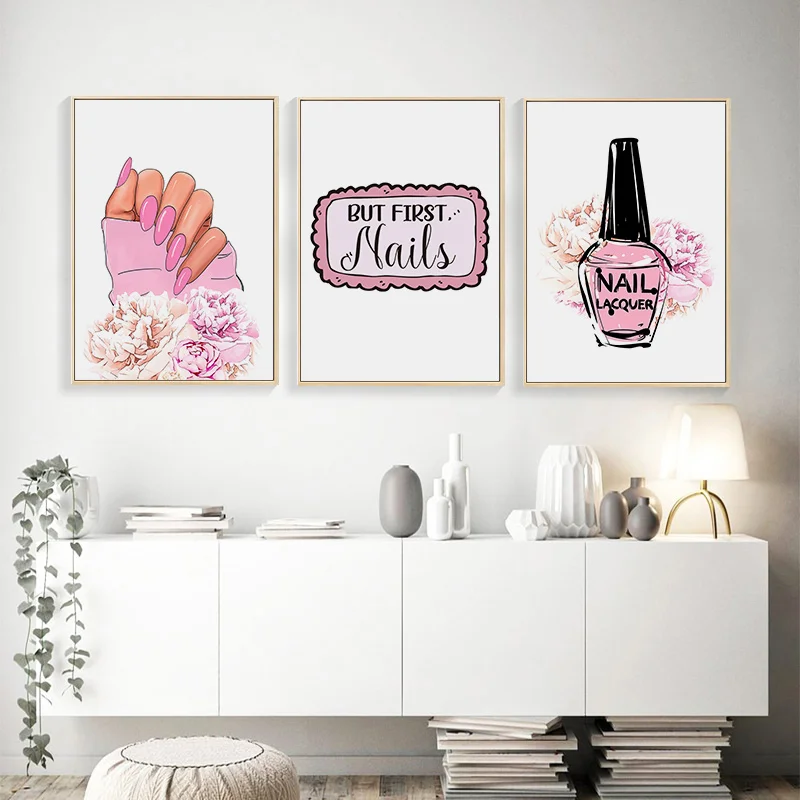 Современный модный постер розовый лак для ногтей Картина на холсте с цветами