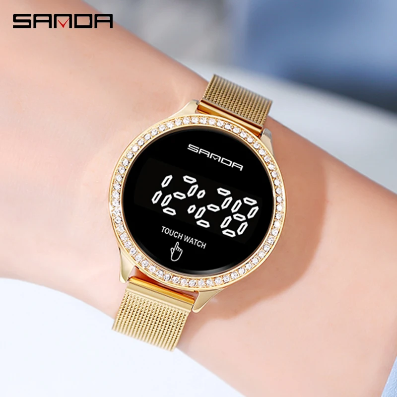 

Часы наручные SANDA Женские электронные, брендовые модные цифровые водонепроницаемые с сенсорным LED экраном, 2021