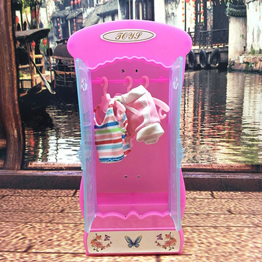Розовый кукольный гардероб домик мебель пластиковый шкаф для хранения