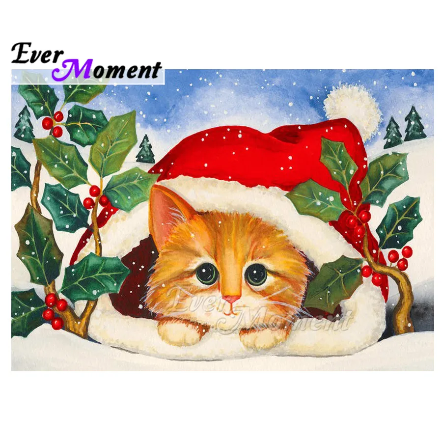 

Ever Moment Diamond Painting Cat Christmas Snow Full Square Drill Handmade 5D DIY Mosaic Diamond Embroidery Decoration ASF1842