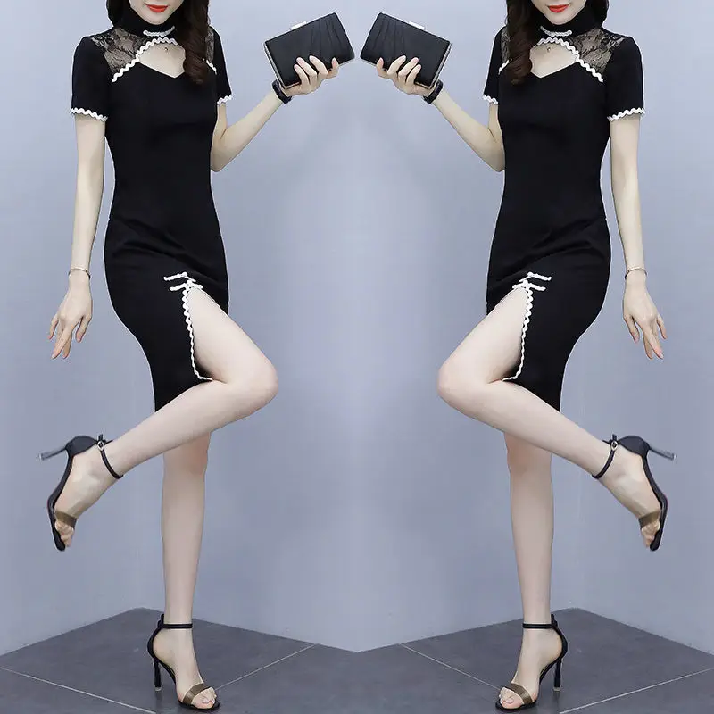 Large modified cheongsam summer new lace split dress retro Chinese women's wear | Cheongsams