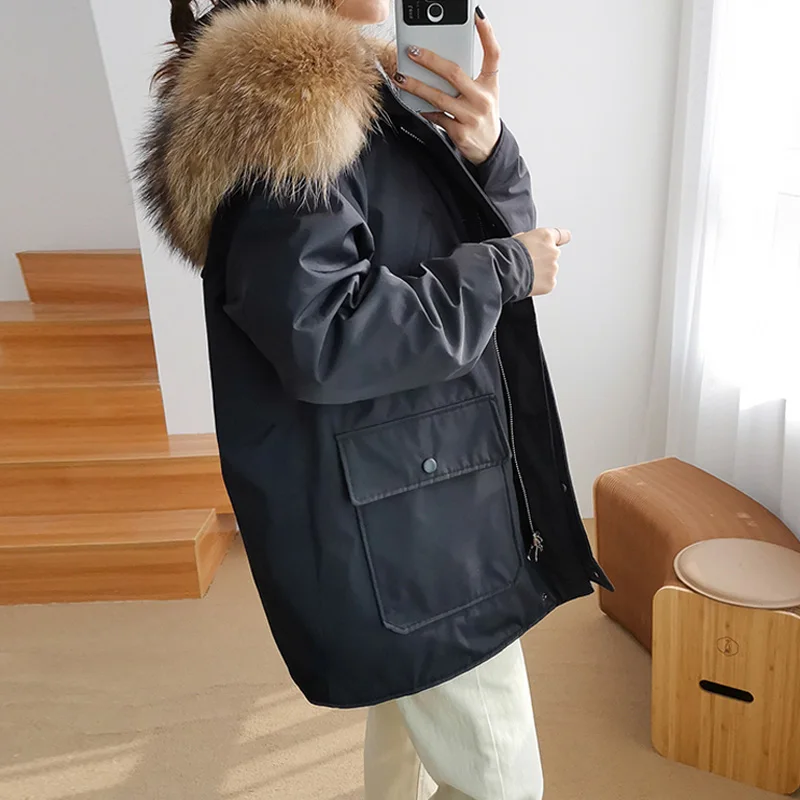 Janveny двухсторонняя пуховая куртка для женщин Длинная парка зимнее пальто на