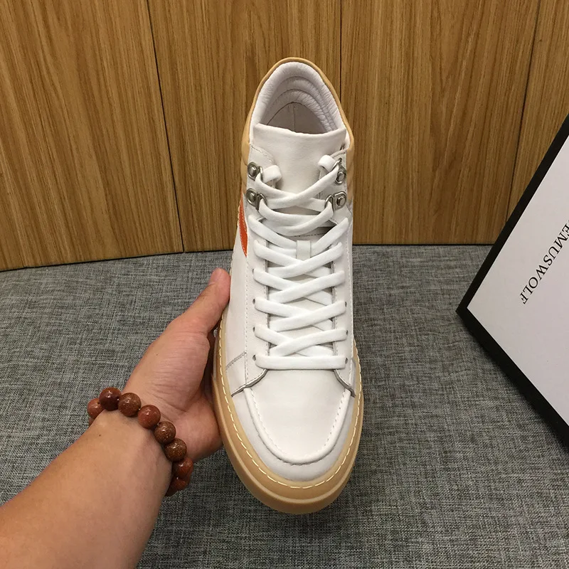 

Leather Stitching High-Top Mens Casual Shoes Breathable Natural Cowhide Lace Up Active Shoes Breathable Male Outdoor Ankle Boots