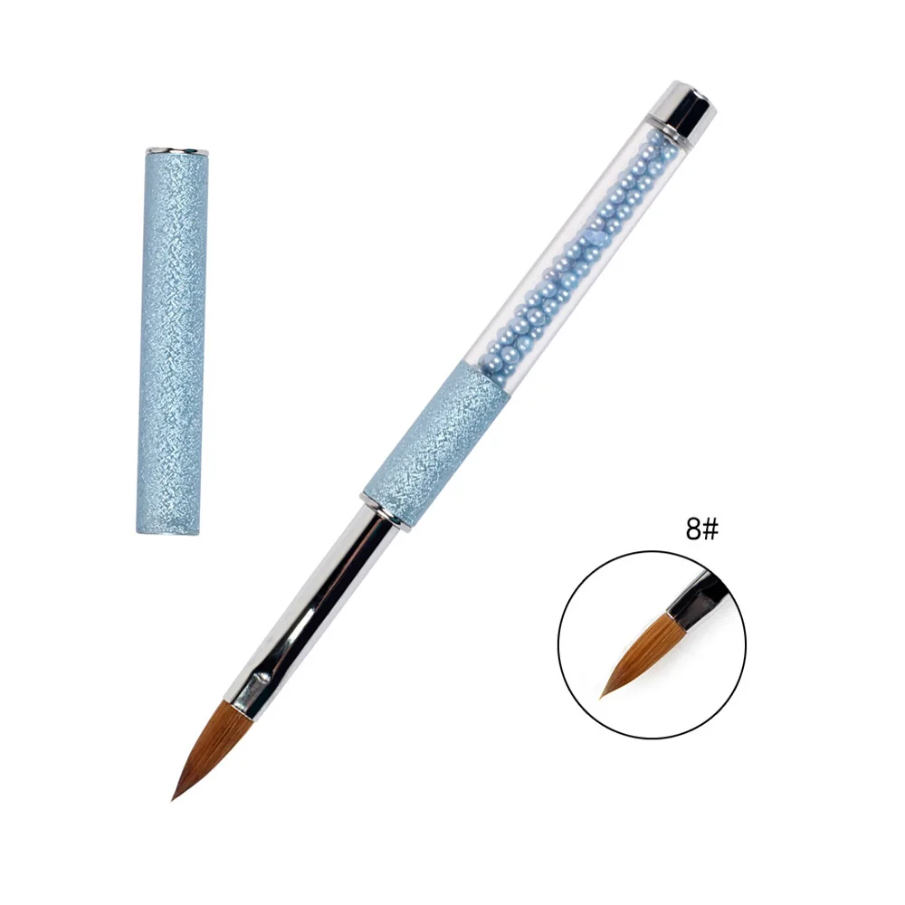 Blue SIZE 8 ANGNYA/1 шт., акриловая кисть для маникюра из колинского соболя 2#4#6#8#10#, розовые стразы, декорированные металлическими ручными кистями для ногтей, сделай сам, для рисования ногтей - Цвет: Blue SIZE 8