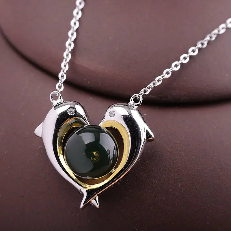 Украшение из серебра S925 пробы женское мексиканское синее Янтарное ожерелье |