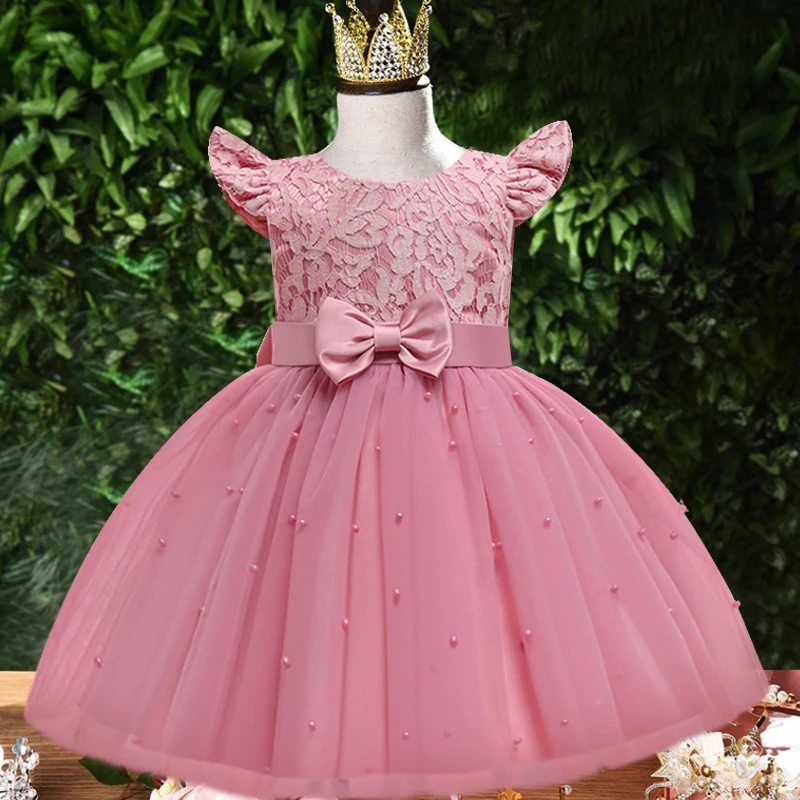 

Детское платье для девочек, Модное Новое повседневное кружевное платье из чистого хлопка с бусинами для девочек, детское праздничное плать...