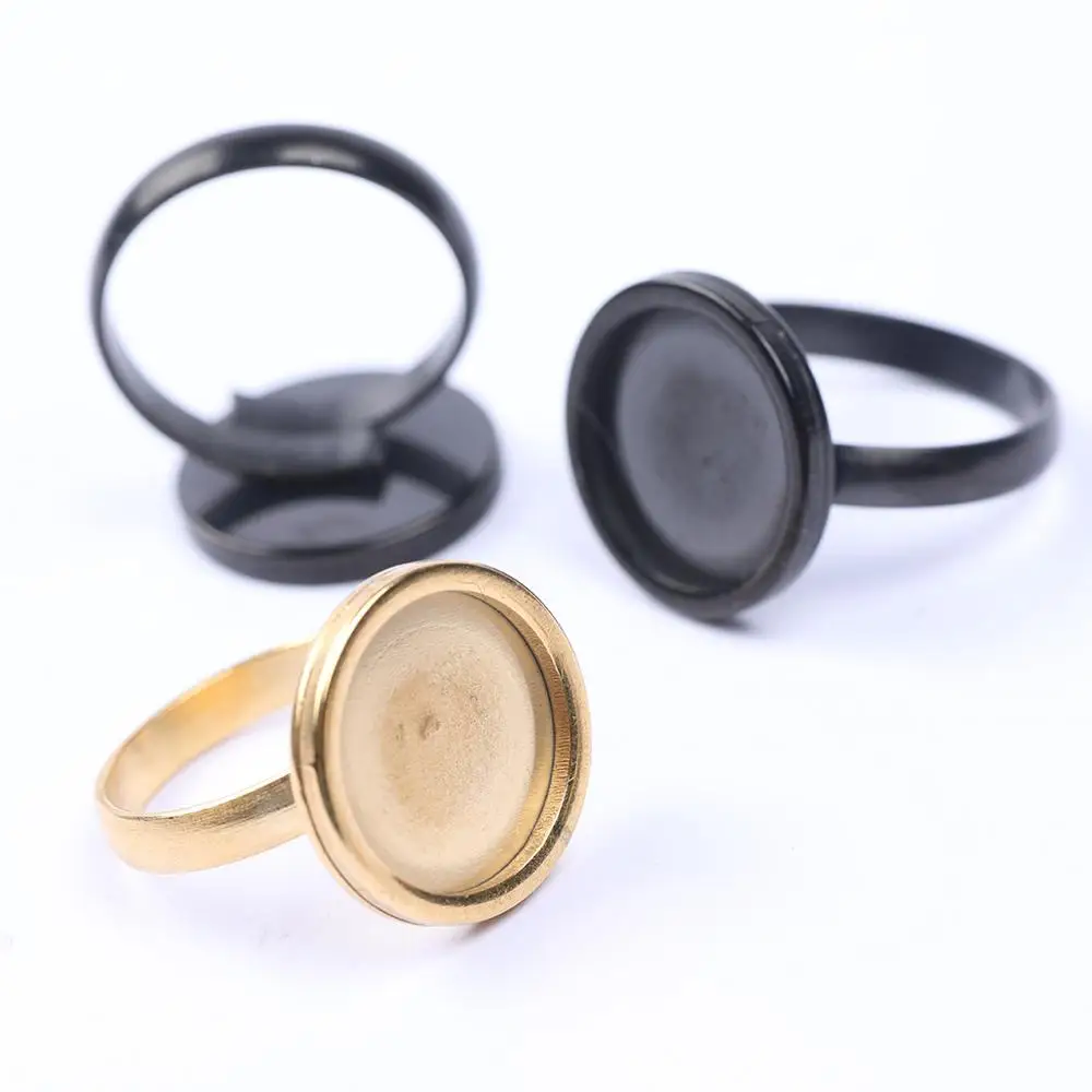 Reidgaller 10pcs anello blanks 14 millimetri cabochon oro in acciaio inox nero regolabile rotonda gioielli fai da te che fanno i risultati