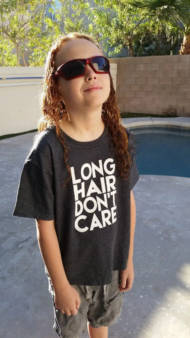 Camiseta de pelo largo para ni&ntilde;os, camisa de manga corta a la moda para j&oacute;venes o ni&ntilde;os peque&ntilde;os, color negro, informal-0