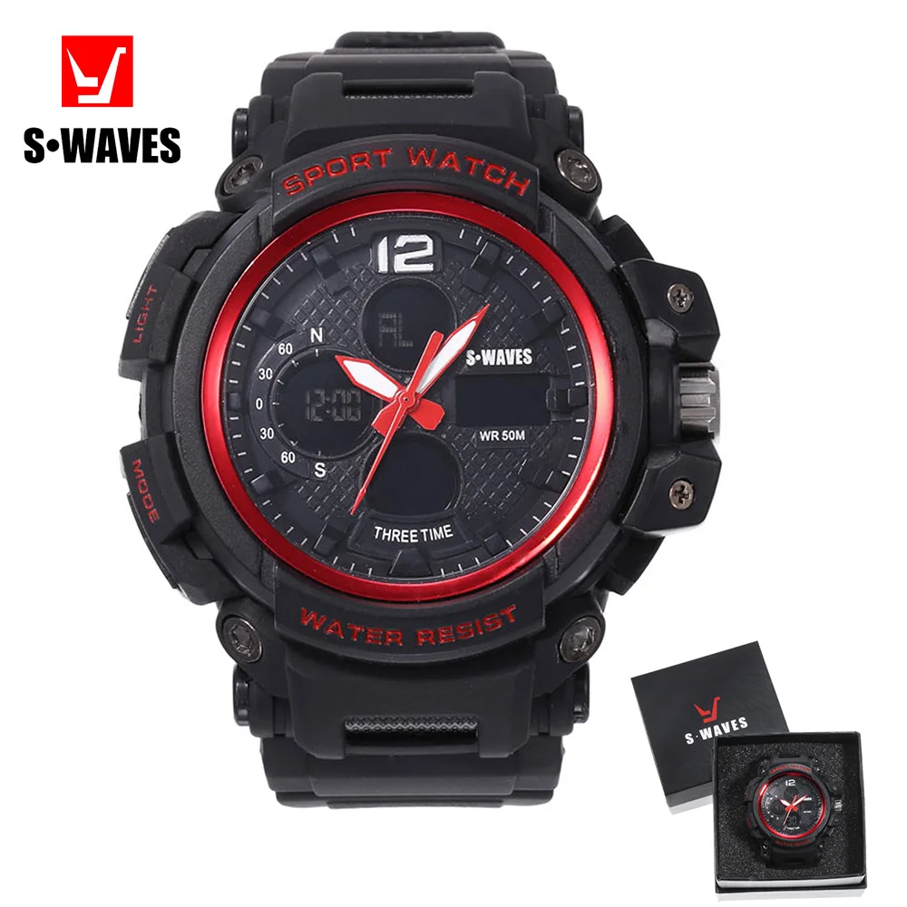 

SWAVES Clock Men Watch Waterproof Plastic Digital Analog Quartz Relogio Masculino Army Sport Luxury Wristwatch Mens With Box
