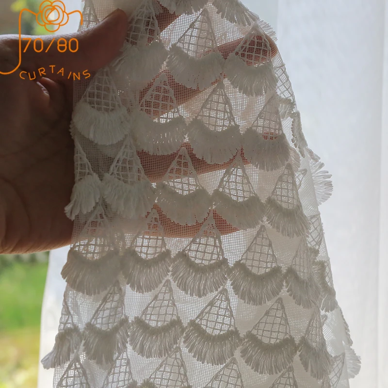 Ice Cream White Gauze New Embossed Window Screen Curtains for Living Room Bedroom Balcony Bay Window Finished