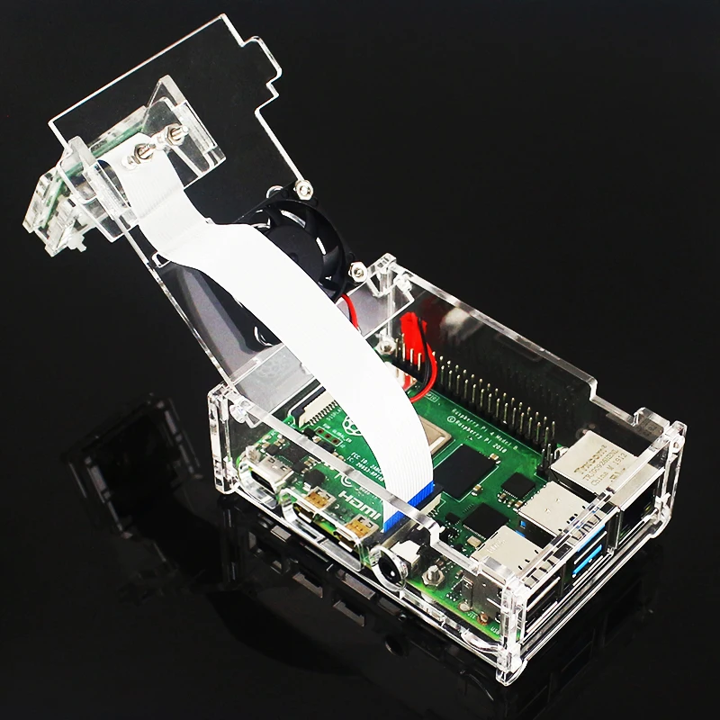 Акриловый чехол + держатель для камеры Rapberry Pi 4 Model B с охлаждающим вентилятором