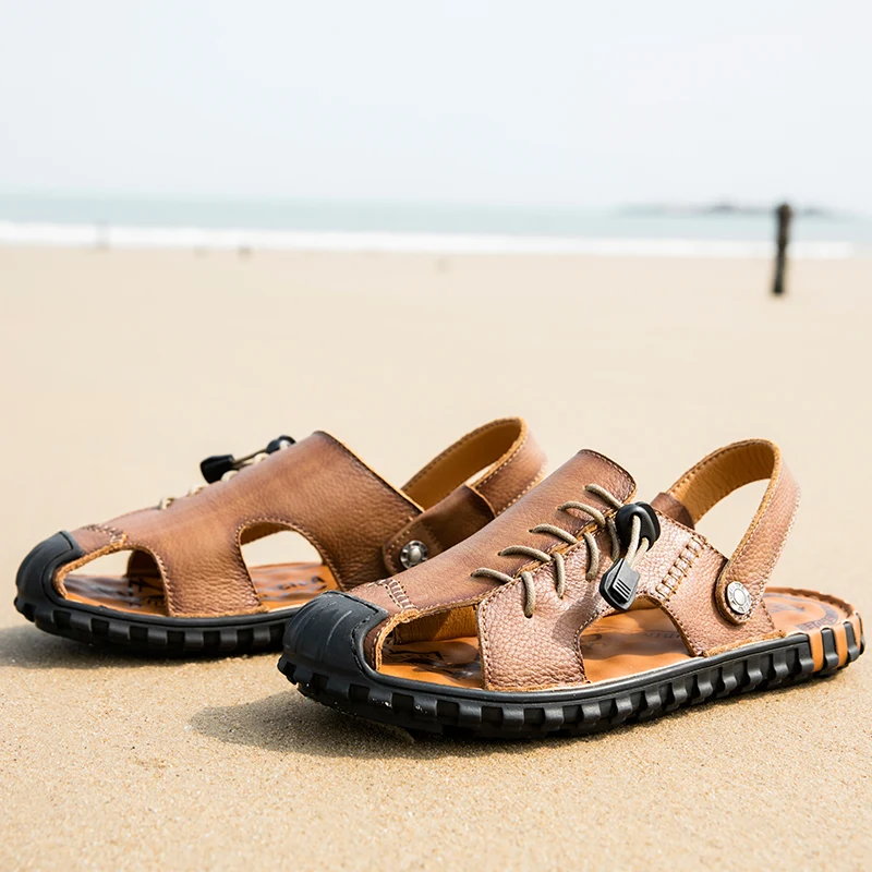 

Men's Beach Sandals Sneakers Summer Men Slippers Beach Sandale Homme Ete 2020 Leather Shoes Casual Zapatillas Hombre Verano