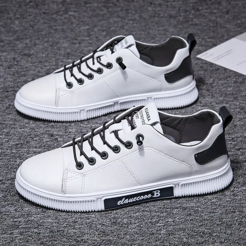 

Кроссовки мужские на шнуровке, мягкая кожа, низкие, Повседневная нескользящая обувь, черные белые, весна-лето