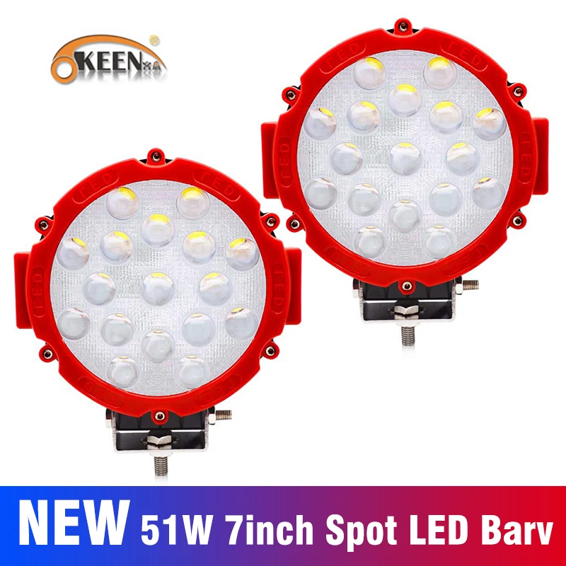 

OKEEN 2X 7inch 51W Light bar 5100Lm Spot Beam Led Work Light Off Road Lights Driving Light for Truck Suv Atv Tractor Waterproof