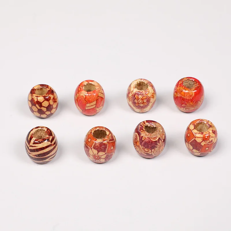 

50-150pcs Mixed Printed Wood Beads Large Hole Bead DIY Jewelry Accessories Making Necklace Bracelet Macrame Craft Project Lotes