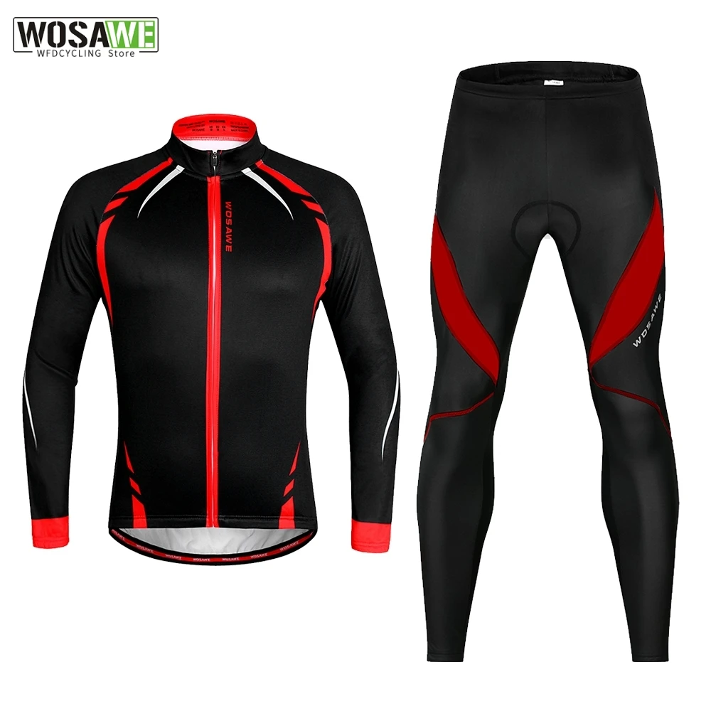 

WOSAWE Spring Autumn Men's Cycling Jacket set Keeping Mountain road Bicycle Jacket and Pants Cycling chothing Cycling suit