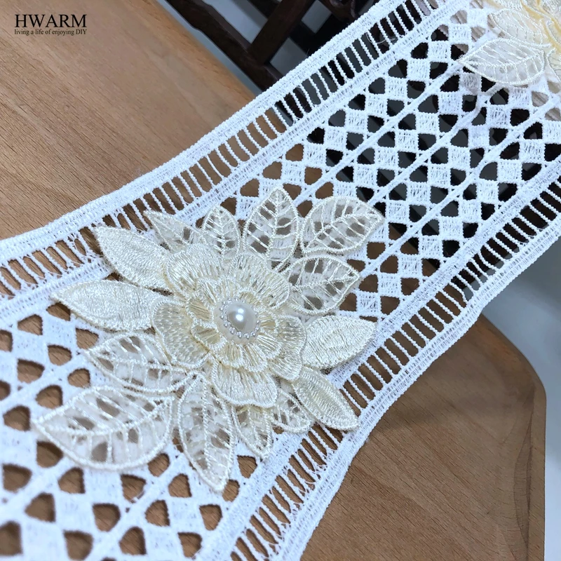 

5yard 3D Beaded Flower Lace fabric wedding decoration new bilateral bar code milk geometric lattice embroidery water-soluble