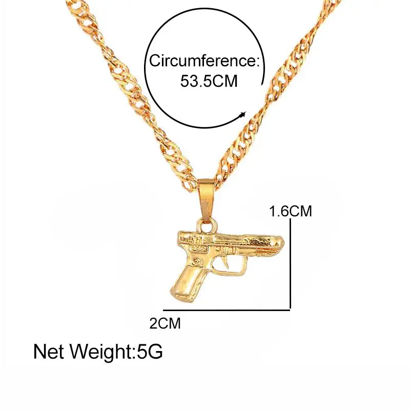 

New Personality Pistol Submachine Pendant Necklace for Women Men Gold Color Metal Long Chain Necklace Fashion Punk Jewelry