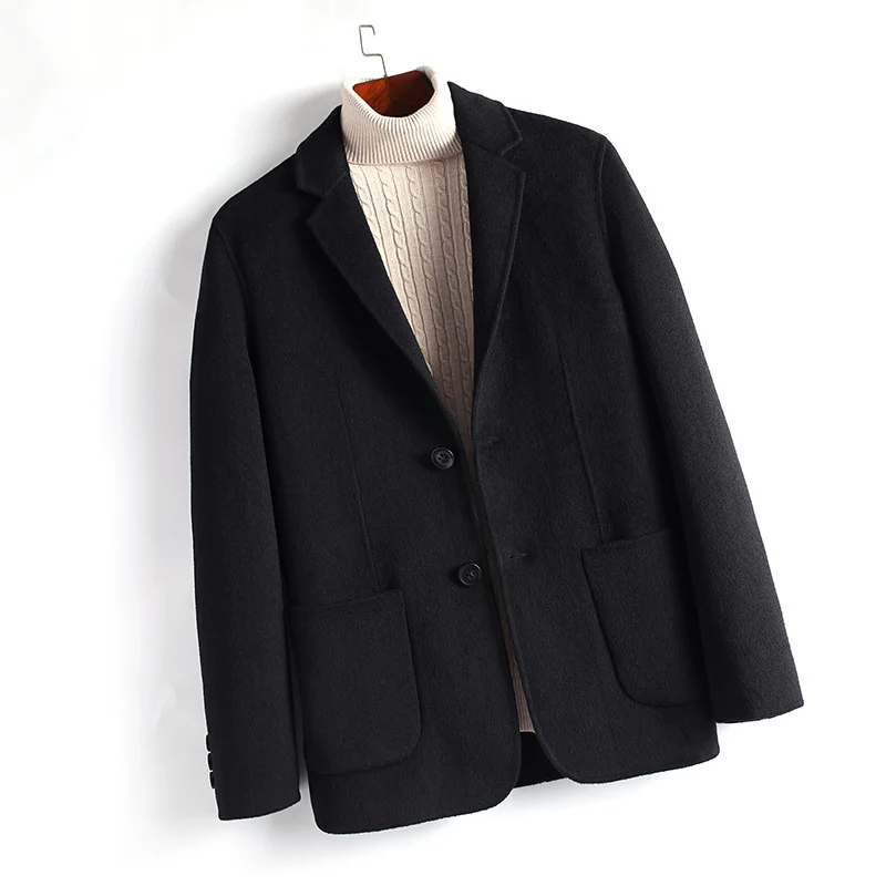 Однотонный деловой мужской блейзер однотонный свободный черный твидовый