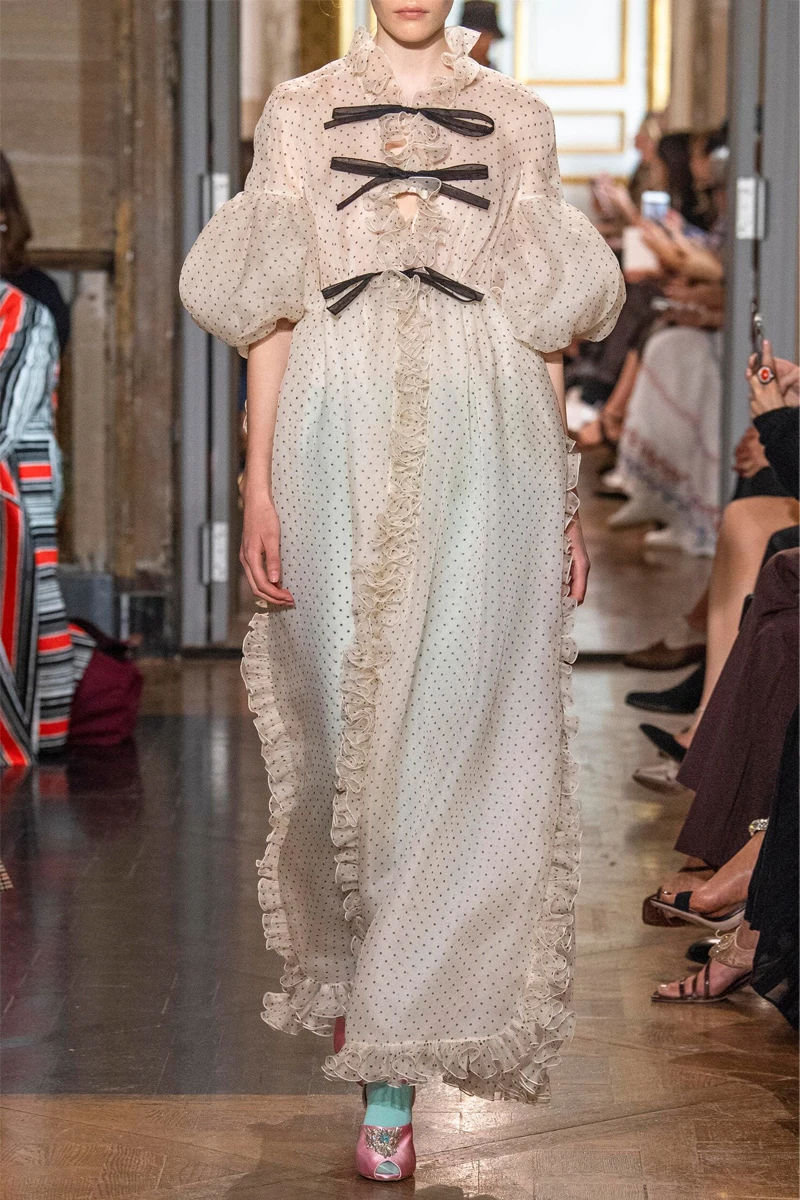 Женское винтажное платье макси Длинное свободное с рукавом-фонариком и оборками