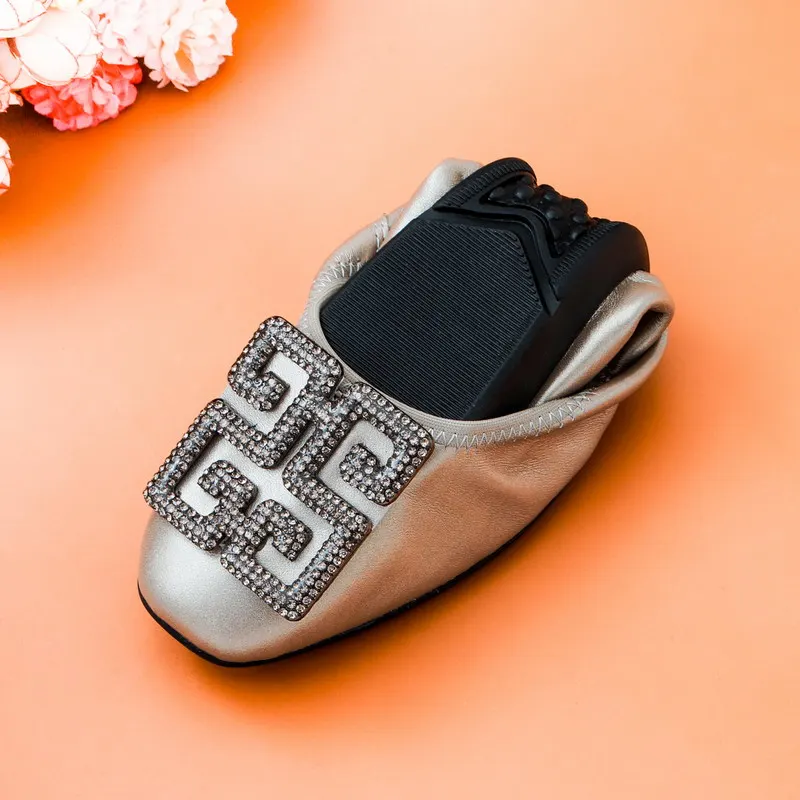 Genuine Leather Women Flats Spring Summer Slip-On Flat Shoes Square Toe Sapato Feminino Drop-shipping Rhinestone Women Ballerina