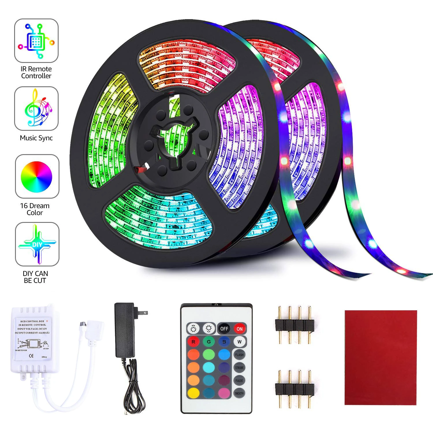 24key IR Control Binval RGB светодиодный 10 м Светодиодные полосы света музыкальной синхронизации Цвет Изменение 20/24/44-клавишным ИК-пульт дистанционного управления для дома вечерние для дома и улицы - Испускаемый цвет: 24key IR Control