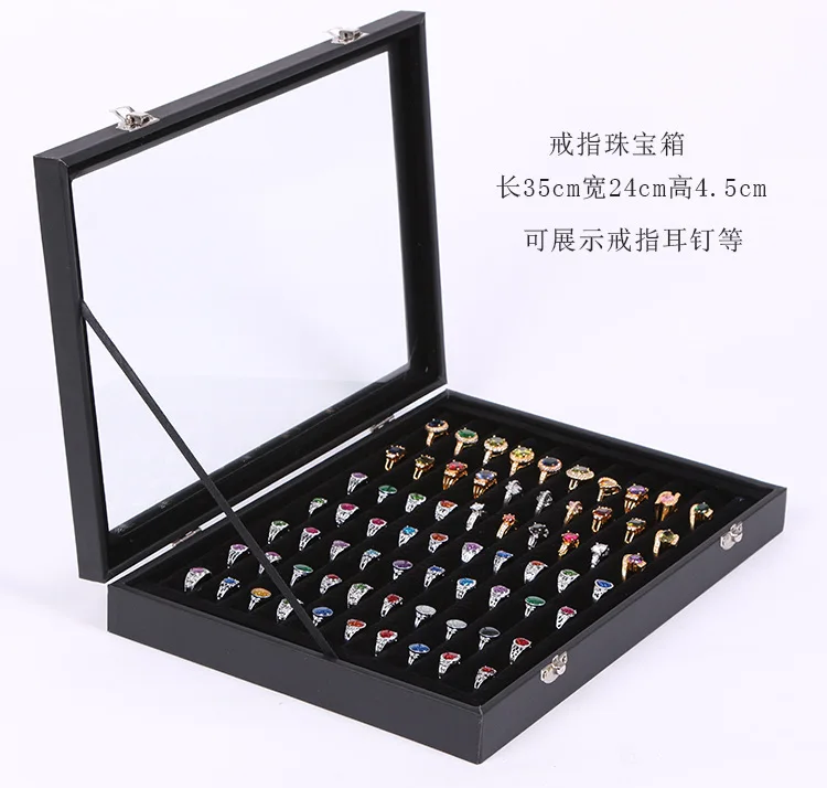 Black Belt Pearl Treasure Storage Box Jewelry Display Box Glass Cover Ring Pearl Treasure Stackable Glass Top Box With Lock