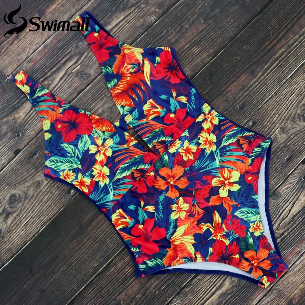 2020 Цельный купальник с цветочным принтом женский сексуальный высокой посадкой