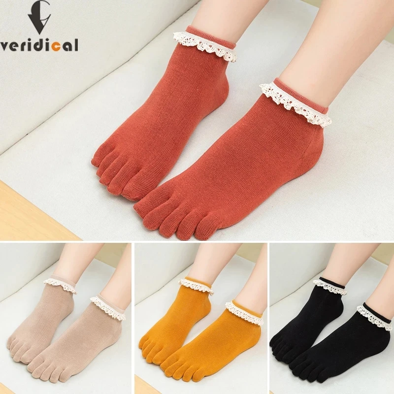 

5 Pairs/Lot Cotton Ankle Five Finger Socks Lace Fashion Cute Breathable Deodorant Invisible No Show Socks With Toes EU 35-39