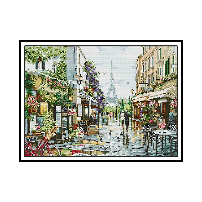 

Картины для вышивки крестиком в Парижской уличной сцене, набивная ткань 14ct 11ct, набор для рукоделия ручной работы «сделай сам», наборы для вы...