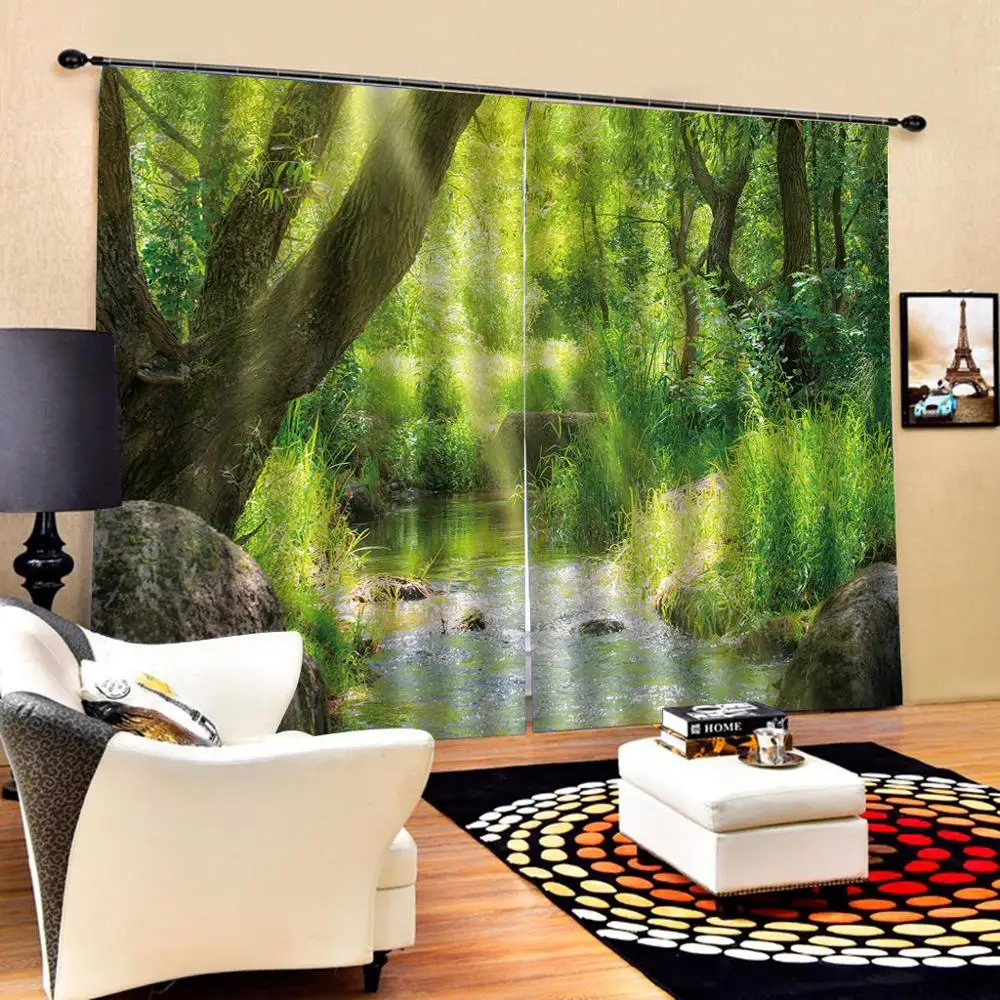 

nature scenery Customized size Luxury Blackout 3D Window Curtains For Living Room green landscape curtains