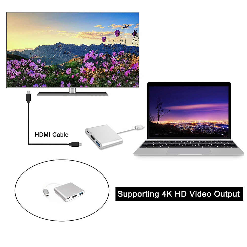 3 в 1 Thunderbolt Тип USB C к HDMI 4K USB3.0 адаптер конвертер кабель для macbook pro 2016 2015|hdmi 4k|to