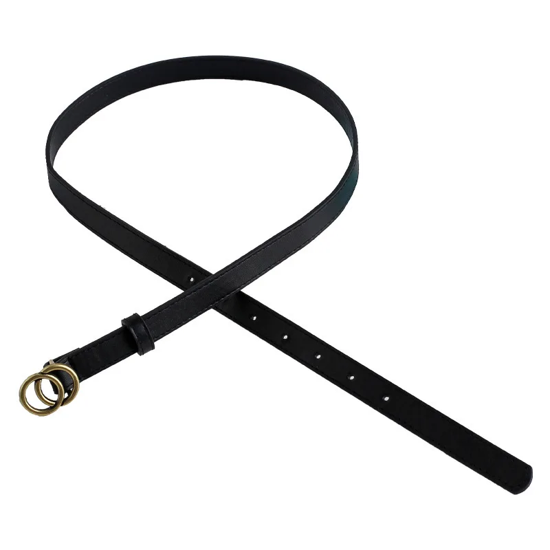 

New Korean Version of All-match Women's Soft Leather Black Belt Alloy Buckle Old Retro Belt Fine Buckle Belt Accessories Unisex