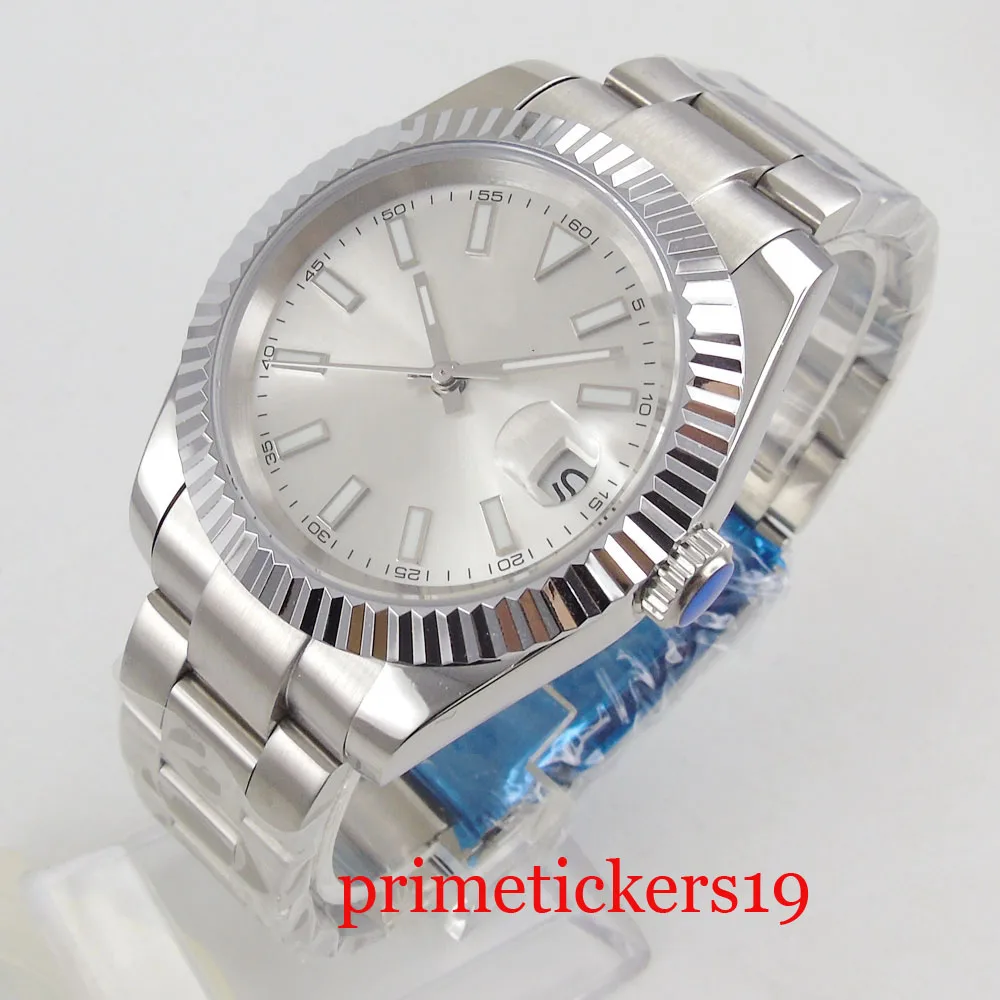 

Bliger 36mm New Silver Dial Fluted Bezel MIYOTA 8215 Automatic Mens Watch Sapphire Glass Luminous Oyster Bracelet