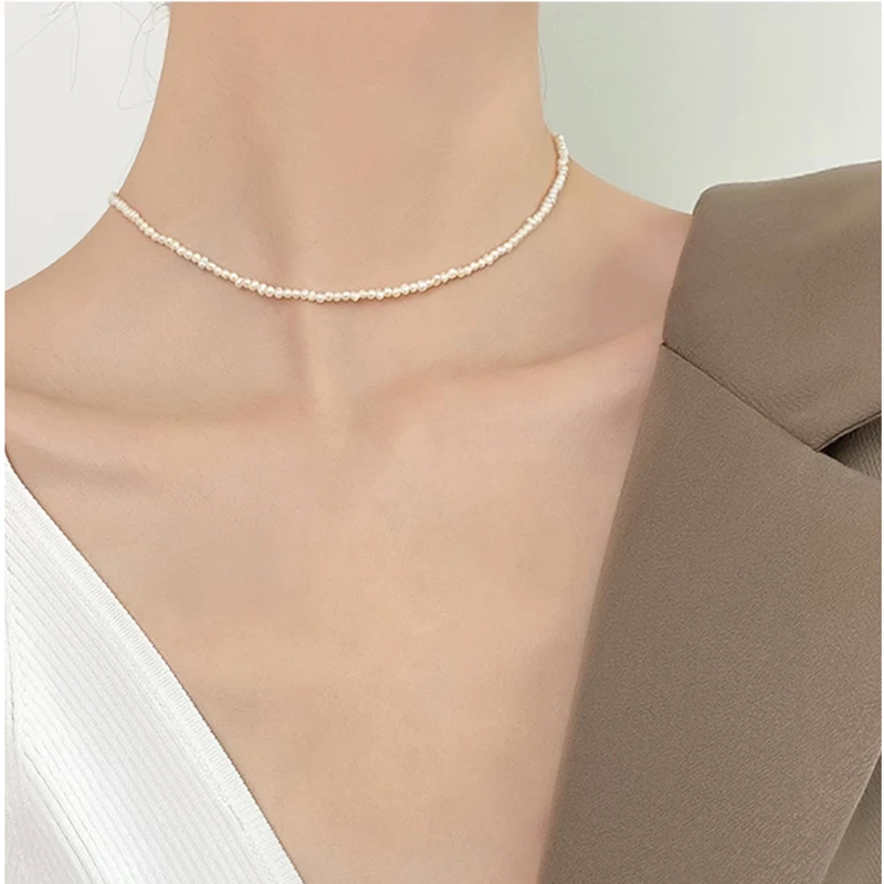 Ожерелье-чокер NK120 женское из серебра 925 пробы с натуральным пресноводным