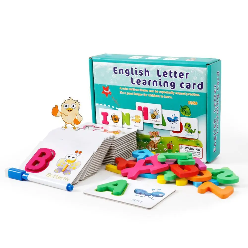 

Wooden English Alphabet Puzzle Flashcard with Pen Education Kids Toy Toddler Early Cognition Puzzle Toys Kid Gift