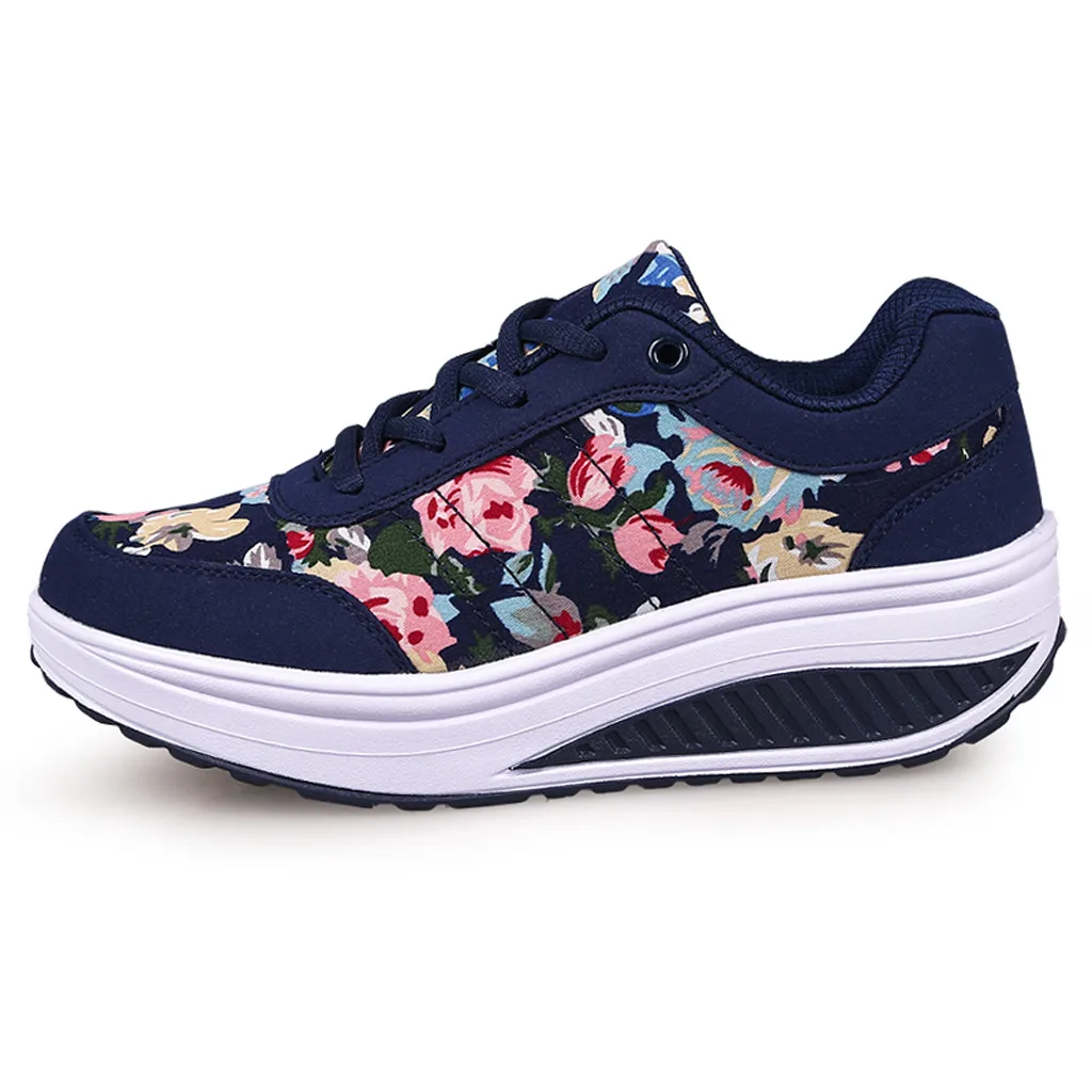 

women's platform sneakers Fashion Wedges Shoes Woman 2020 Lace Up Leather Sport Shoe Female Fashion Floral Pattern Sneaker Tenis