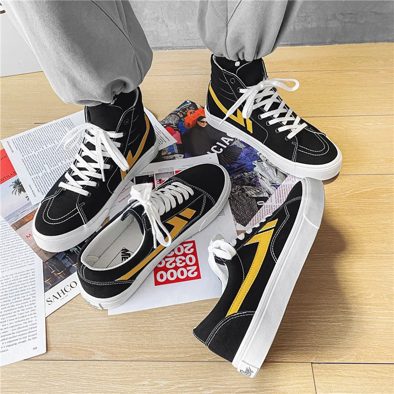 

Men's Vulcanized Shoes 2021 Casual High-top Sneakers Fashion Flat Tenis Masculino Male Trainers Shoes Black Men's Snekaers