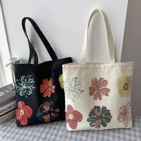 retro flower womens tote shoulder bags large capacity ladies reusable shopping bag female canvas shopper bag girl book handbags