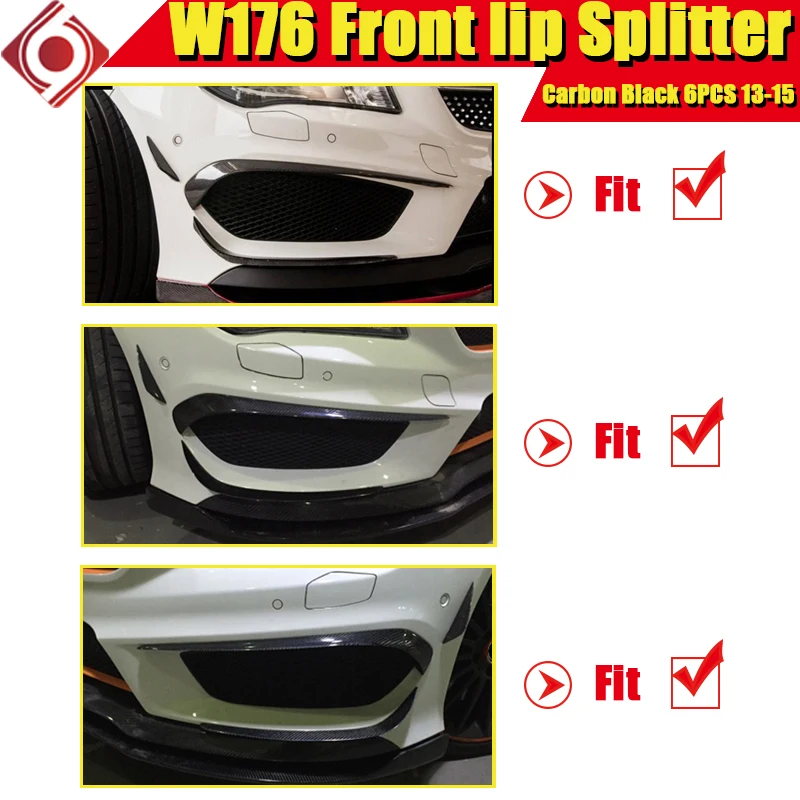 W176 Carbon Fiber 6PCS Front Bumper Canards Lip Splitter Spoiler for Mercedes A-Class A200 A250 A45 Sports Look Splitters 13-15 |